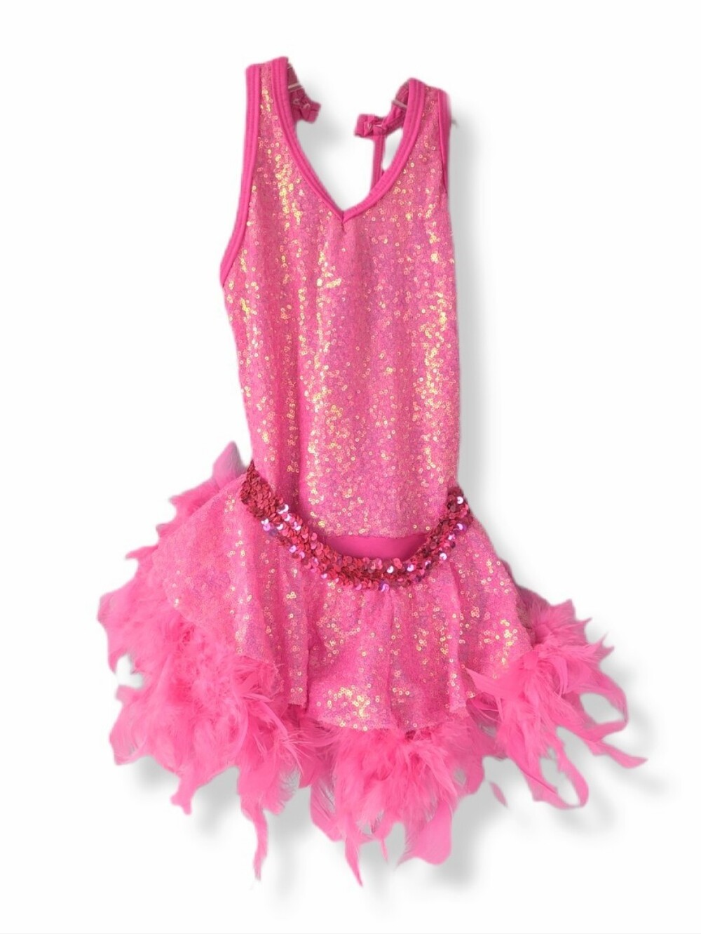 A Wish Come True Girls Hot Pink Sequin & Feathers Two Piece Skirt Dance Costume